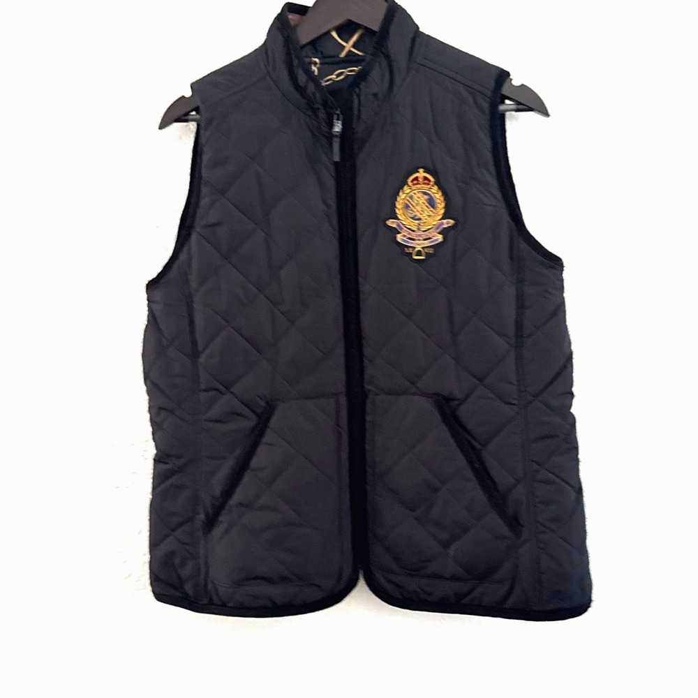 Lauren Ralph Lauren Reversible Quilted Vest Black Equestrian Print Crest Women L
